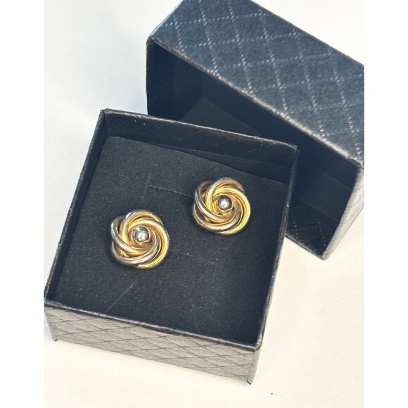 Gold & Silver Knot Cufflinks Two-Tone Metal Vintage Design Mens Accessories Clas - Picture 5 of 6